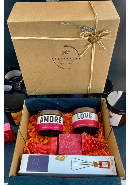 Red Passion: Özel Tasarım Dekoratif Hediye Seti: %doğal Vegan Soya Wax Mumu Bambu Çubuk Oda Kokusu ve Doğal Sabun Seti. modelleri