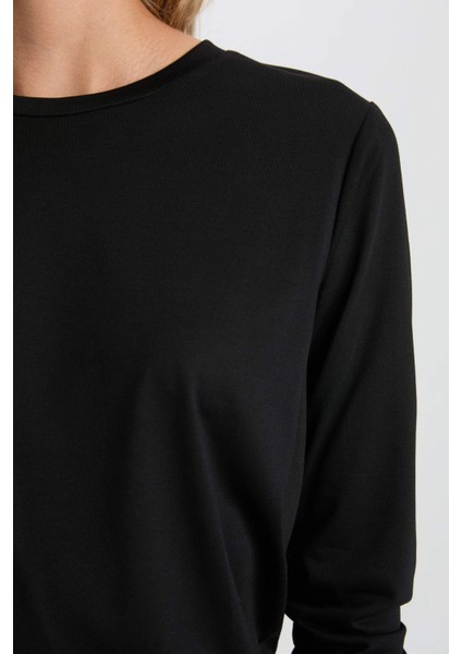 Regular Fit Bisiklet Yaka Basic Düz Casual Uzun Kollu Tişört A5028AX24WN
