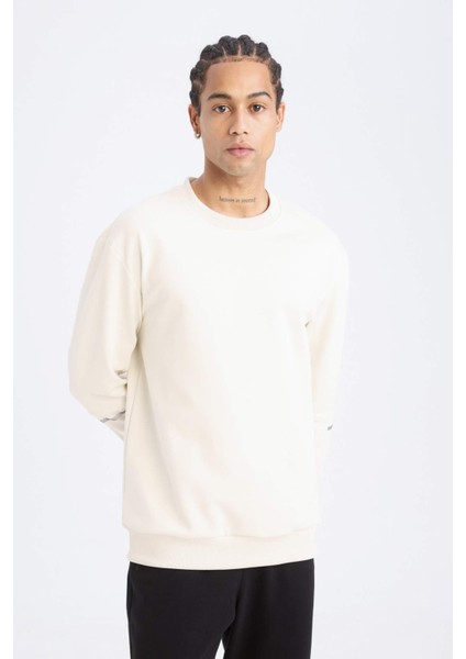 DeFacto Fit Standart Fit Bisiklet Yaka Basic Düz Sporcu Sweatshirt E0073AX24WN