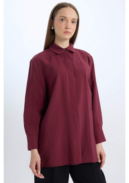 Relax Fit Modal Basic Düz Uzun Kollu Gömlek Tunik D8523AX24WN
