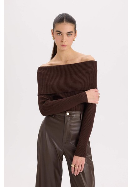 Fitted Omuzu Açık Fitilli Kaşkorse Bluz E0245AX24WN
