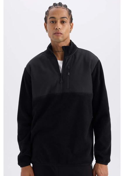 Fit Standart Fit Dik Yaka Fermuarlı Polar Sporcu Sweatshirt D9226AX24WN