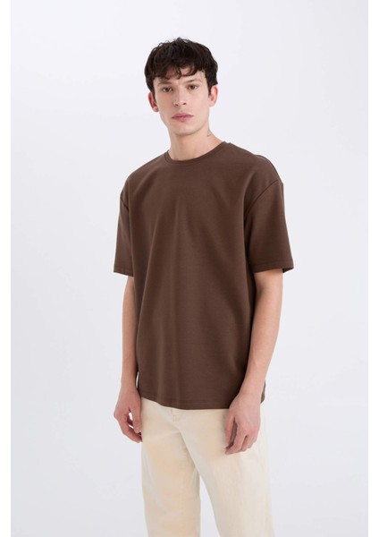 Oversize Geniş Kalıp Bisiklet Yaka Kısa Kollu Basic Düz Ağır Kumaş Tişört X3926AZ24AU modelleri