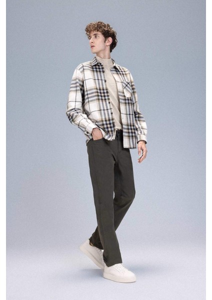 Regular Fit Polo Yaka Kareli Flanel Uzun Kollu Gömlek E2763AX24WN
