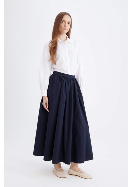 A Kesim Beli Fermuarlı Basic Düz Poplin Kumaş Maxi Etek E0464AX24AU modelleri