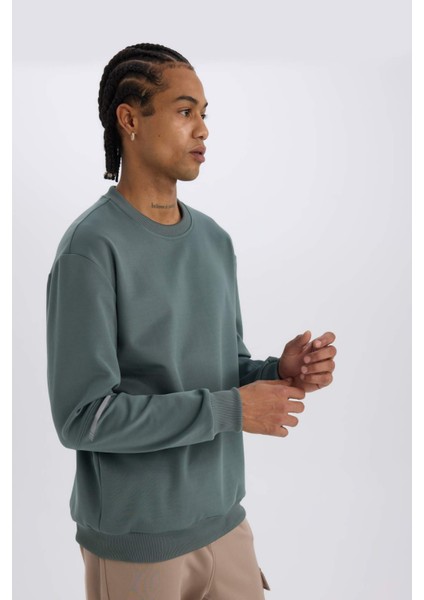 DeFacto Fit Standart Fit Bisiklet Yaka Basic Düz Sporcu Sweatshirt E0073AX24WN