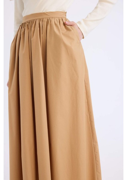 A Kesim Beli Fermuarlı Basic Düz Poplin Kumaş Maxi Etek E0464AX24AU indirimleri