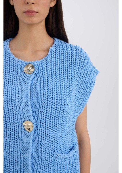 Relax Fit Düğmeli Cepli Triko Yelek E1960AX24WN indirimleri