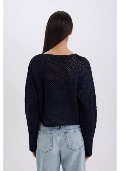 Relax Fit Bisiklet Yaka Düğmeli Örgü Desenli Triko Hırka E1962AX24WN indirimleri