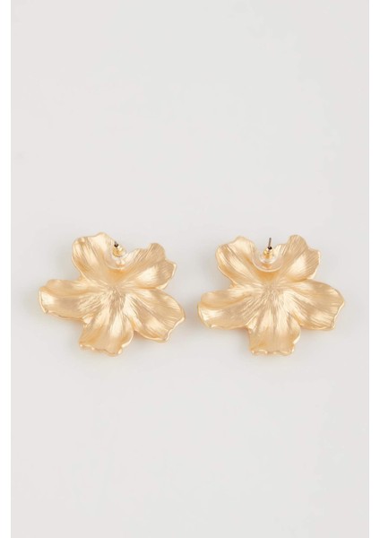 Kadın Çiçek Motifli İncili Mat Gold Küpe E1310AXNS indirimleri