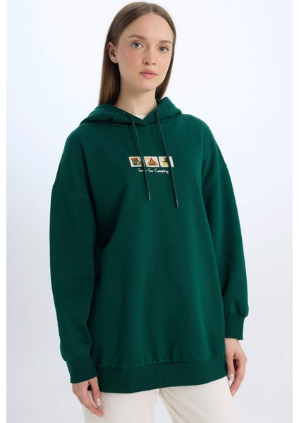 Relax Fit Baskılı Kapüşonlu İçi Yumuşak Tüylü Kalın Sweatshirt Tunik E0318AX24WN