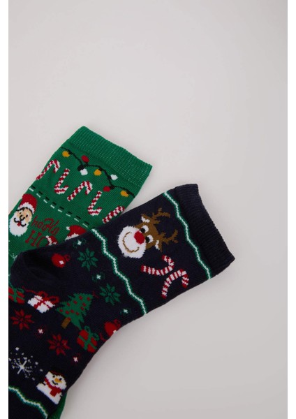Erkek Çocuk Kutulu Yılbaşı Temalı 2'li Pamuklu Uzun Çorap E2766A8NS indirimleri