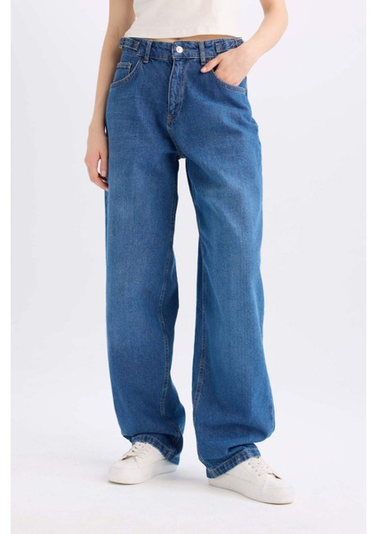 Baggy Fit Yüksek Bel Uzun Jean Yıkamalı Pantolon E2156AX24WN