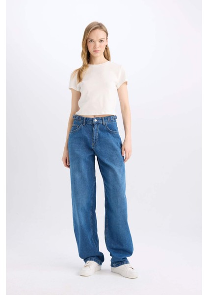Baggy Fit Yüksek Bel Uzun Jean Yıkamalı Pantolon E2156AX24WN