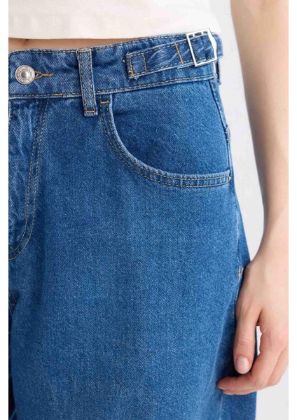 Baggy Fit Yüksek Bel Uzun Jean Yıkamalı Pantolon E2156AX24WN