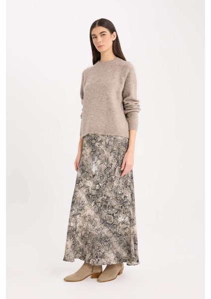 A Kesim Yılan Derisi Desenli Yüksek Bel Saten Midi Etek E3020AX24WN fiyatları