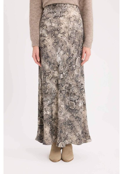 A Kesim Yılan Derisi Desenli Yüksek Bel Saten Midi Etek E3020AX24WN modelleri