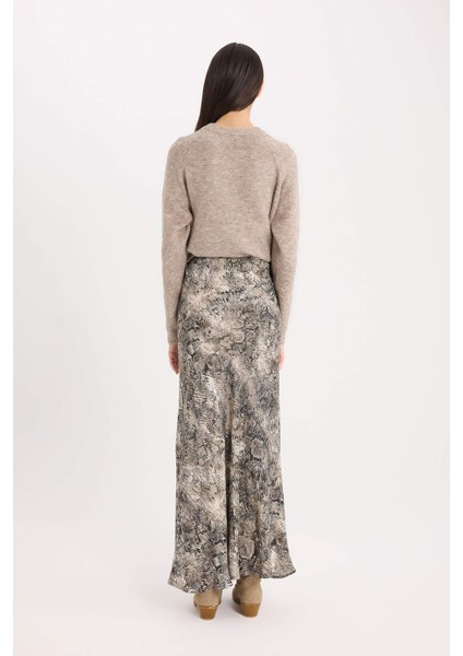 A Kesim Yılan Derisi Desenli Yüksek Bel Saten Midi Etek E3020AX24WN indirimleri