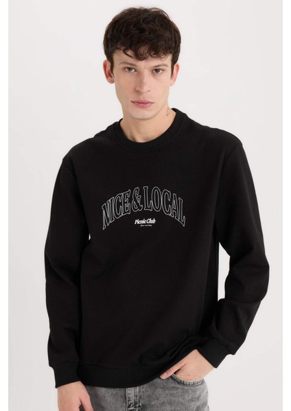 Regular Fit Bisiklet Yaka Baskılı Sweatshirt E3205AX24WN