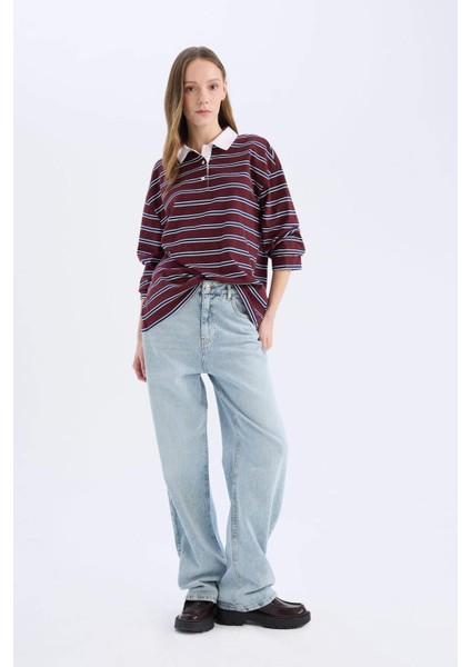Coool Loose Fit Çizgili Polo Yaka Uzun Kollu Tişört E4917AX25SP indirimleri