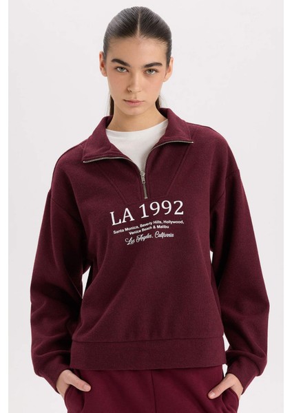 Regular Fit Yarım Fermuarlı Baskılı Sweatshirt E1849AX24WN