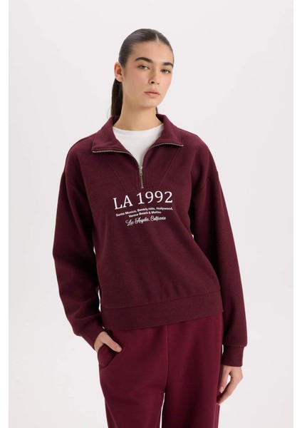 Regular Fit Yarım Fermuarlı Baskılı Sweatshirt E1849AX24WN modelleri