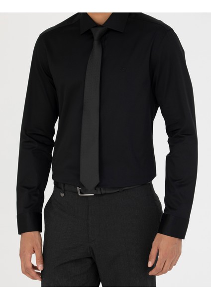 Erkek Siyah Slim Fit Uzun Kollu Gömlek 50286000-VR046