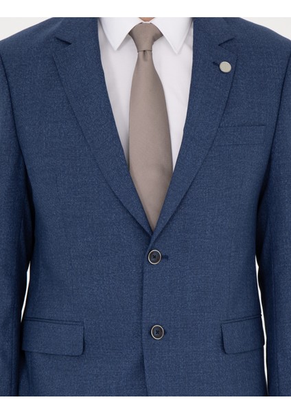 Erkek Koyu Mavi Slim Fit Yün Karışımlı Takım Elbise 50285902-VR032