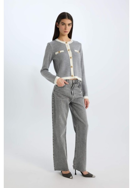 Regular Fit Bisiklet Yaka Düğmeli Basic Düz Triko Hırka C1482AX24WN