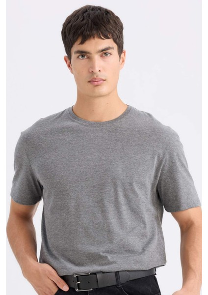 New Regular Fit Bisiklet Yaka Basic Düz Kısa Kollu Tişört E1091AXNS