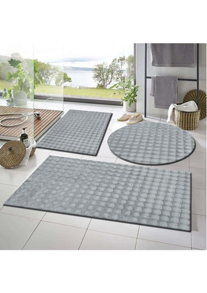 Balat Halı 3'lü Kaymaz Taban Bubble Peluş Banyo Paspası 50 x 50(YUVARLAK)-50 x 60 ve 50 x 90