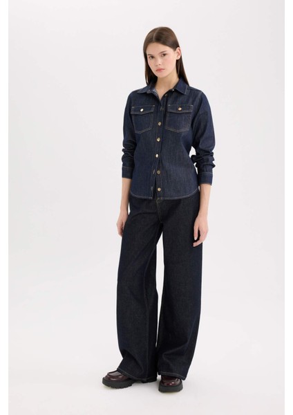 Regular Fit Cepli Düğmeli Jean Gömlek E4064AX24WN fiyatları