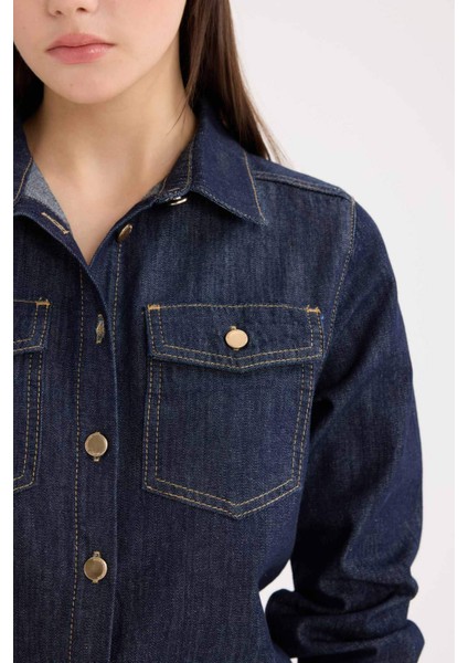 Regular Fit Cepli Düğmeli Jean Gömlek E4064AX24WN indirimleri