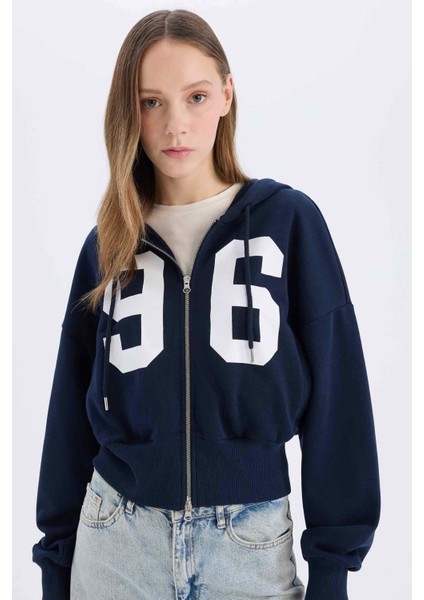 Coool Oversize Geniş Kalıp Kapüşonlu Baskılı Kalın Fermuarlı Sweat Hırka E5462AX25SM
