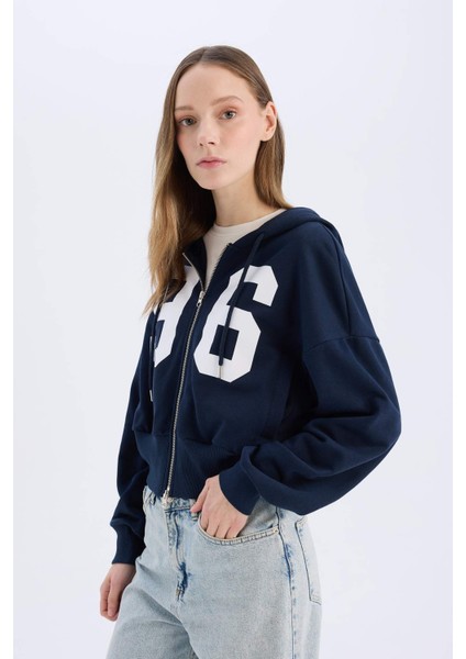 Coool Oversize Geniş Kalıp Kapüşonlu Baskılı Kalın Fermuarlı Sweat Hırka E5462AX25SM