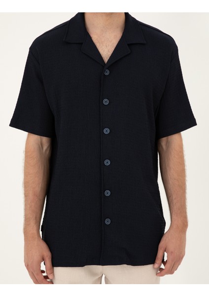 Erkek Lacivert Regular Fit Örme Gömlek 50286124-VR033