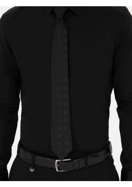 Erkek Siyah Slim Fit Uzun Kollu Basic Gömlek 50286102-VR046