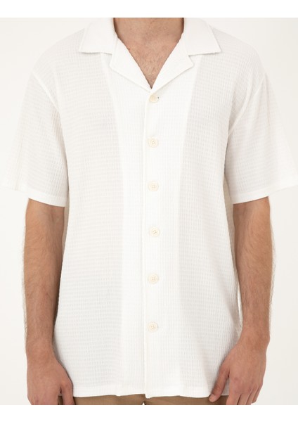 Erkek Beyaz Regular Fit Örme Gömlek 50286124-VR013