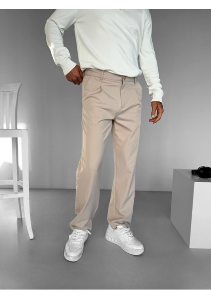 Erkek Baggy Fit Beli Lastikli Rahat Pantolon Bej modelleri