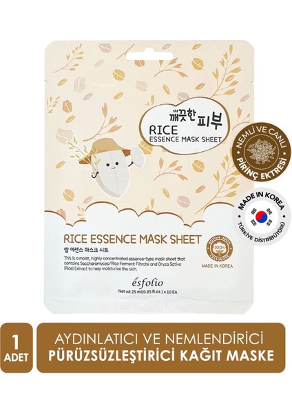 Kore Pirinç Maskesi Esfolio Rice Essence Sheet Mask Aydınlatıcı Kağıt Maske