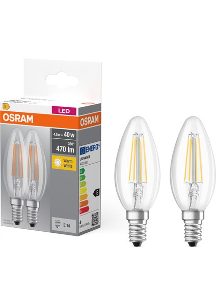 LED Base Fıl 4W/2700K E14 470LM 2 Li Pk