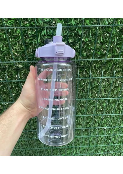 Mor Şeffaf Motivasyon Matara 2000 ml Suluk Su Şişesi - Bpa Içermez