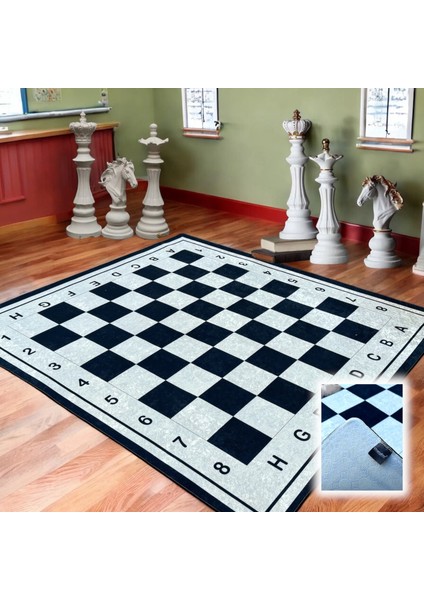 Chess Siyah Dijital Eğitici Çocuk Halısı