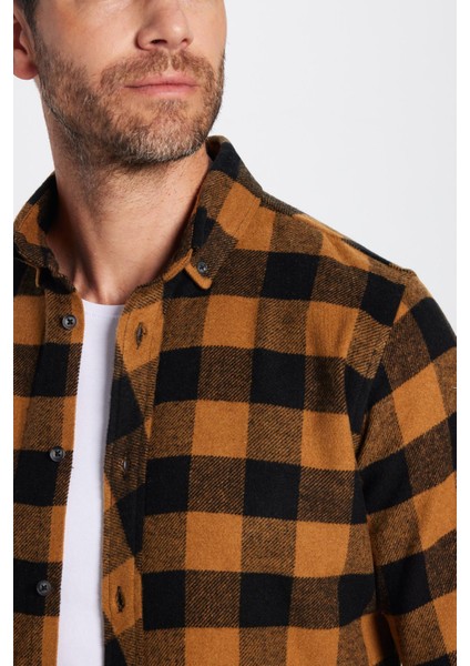 Erkek Slim Fit Dar Kesim Oduncu Düğmeli Yaka Kareli Kışlık Gömlek modelleri