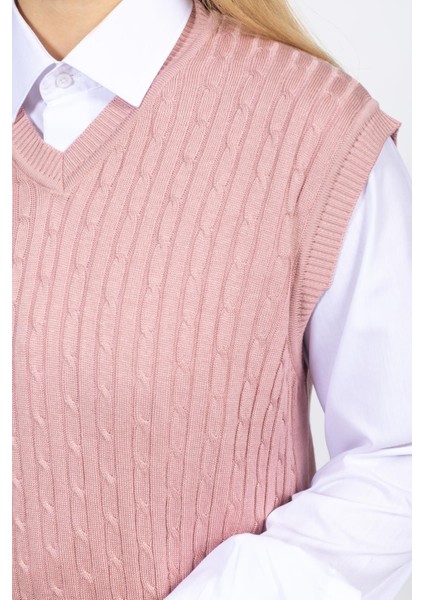 Vs Bayan V Yaka Saç Örgü Suveter Trk Gül Kurusu fiyatları