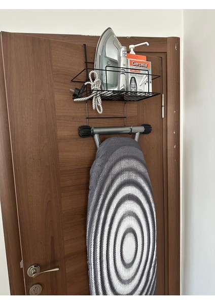 Kapı Arkası Ütü ve Ütü Masası Askısı Ütü Düzenleyici Raf- Siyah Ütü Banyo Düzenleyici