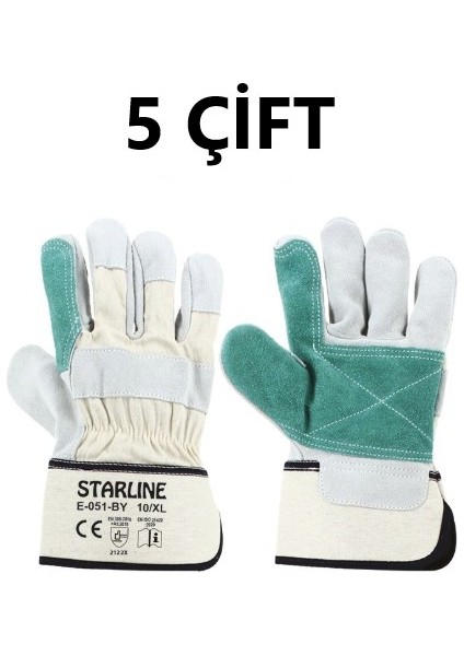 5 Çift Takviyeli Deri Eldiven E-051-BY 10 Xl Beden