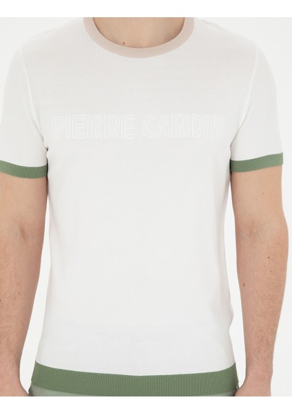 Erkek Beyaz Slim Fit Bisiklet Yaka Triko Tişört 50288086-VR013