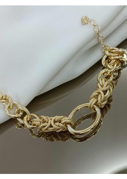 Büyük Halka Motifli Gold Bileklik