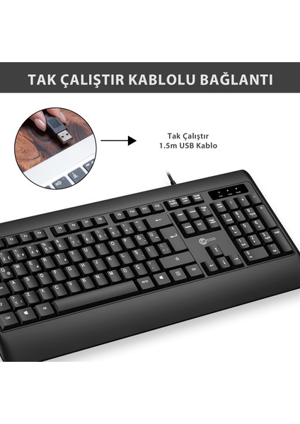 KB104 USB Kablolu Türkçe Q Klavye Siyah